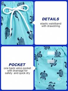 Surfspeed Quần bơi nam họa tiết rùa có miếng vá chữ có dây rút ở eo, phong cách Hawaii - Màu xanh lam - Xem 7