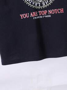 SHEIN 青少年男孩休闲撞色图案 Polo 衫 - 藏蓝色 - 查看 6