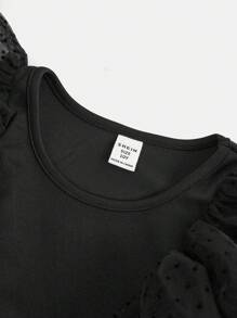Tween Girl Cute Layered Mesh Sleeve Valentine's Day Dress - Black - View 3