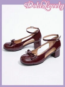 Dola Lovely Tacones altos de estilo Mary Jane con punta redonda y decoración de moño, versátil y de moda para mujer