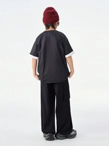SHEIN T-shirt mode à rayures à manches courtes et col rond pour adolescents au printemps/été - Noir - Voir 2