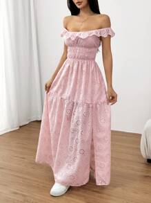 SHEIN EZwear Women's Burnout Embroidery Textured Backless High Slit Maxi Dress