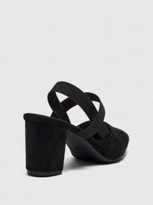 CUCCOO BIZCHIC 女士时尚黑色绒面弹性组合尖头粗高跟鞋，适合通勤、约会、派对、婚礼、度假