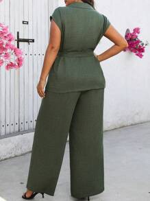 Breezaya Camisa de mujer de talla grande con cuello, manga de mariposa y cintura con lazo, para primavera/verano/otoño, que se puede combinar con pantalones de pierna recta