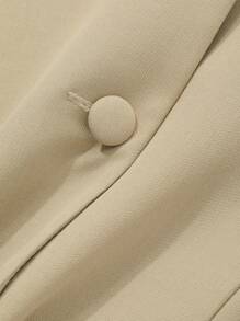 Dazy-Less 女士两件套：休闲斜领露脐上衣配大口袋和直筒宽松长裤，商务休闲复古风格女装 - 卡其色 - 查看 7