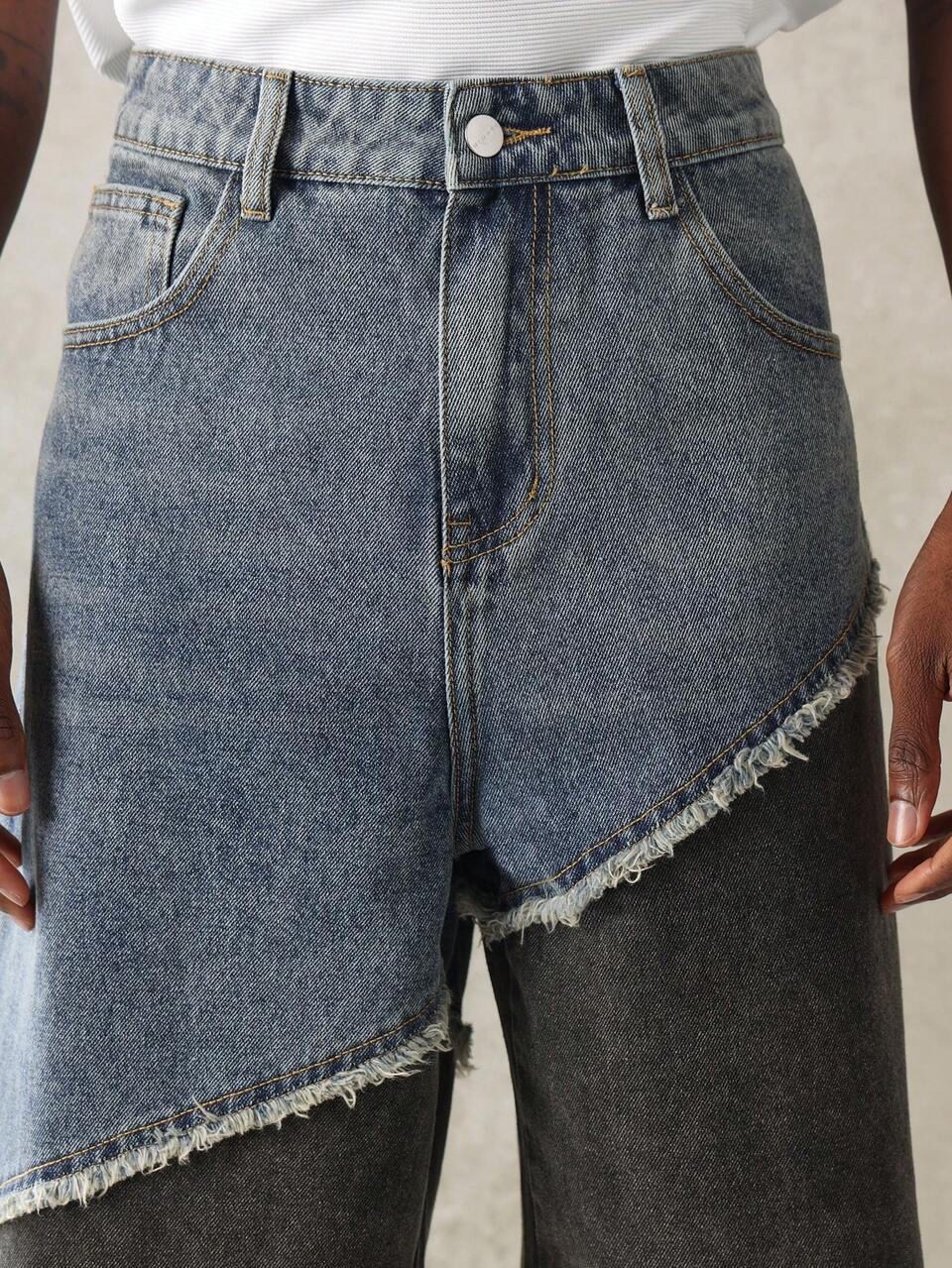Raw Edge Detailing Denim Shorts With Side Stripe