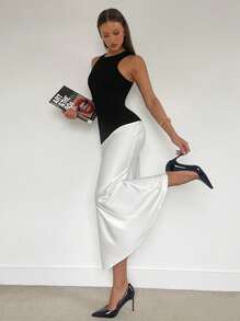 Siren Gaze Black And White Contrast Stitching Slim Dress Elegant Dress Office Commuting Maxi Dress Fishtail Dress Summer Dress For Women Elegant Wedding Guest Dress