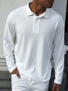 Manfinity Homme 男式纯色前扣长袖休闲上衣 - 白色 - 查看 2