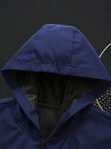 Manfinity Homme Men Light Grey Fabric Hooded Long Sleeve Outdoor Jacket For Sports And Outdoor Activities,Tech Wear Jacket, Fall - Royal Blue - View 3