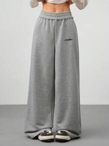 Coolane Women's Spring/Summer Vintage Going Out Ruffle Waistband New Style Grey Plaid Wide Grey Leg Pants - Grey - View 6