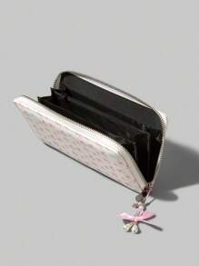 ROMWE Kawaii 1pc Cute Bow Flower Design Long Wallet With Bow Pendant Zipper, For Women - Multicolor - View 5