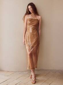 MOTF SEQUIN SPLIT HEM CAMI DRESS