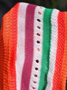 Slaydiva Plus Size Vacation Casual Fitted Sleeveless Halter Tie Stripe Woman Knit Vest And Shorts Co-Ord Set, Pride Month, Rainbow-Z