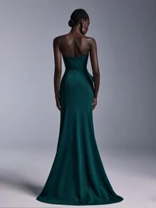 Elitara Elegant Formal Gown With Oversized Bow Decor And Mermaid Hem, Floor-Length Evening Dress, Prom Dress, For Wedding Guest, Graduation, Dinner Party Dress - Dark Green - View 6