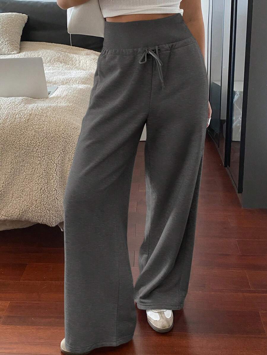 DAZY Women's Solid Color Loose Drawstring Waist Casual Sweatpants Fall Women Joggers - Dark Grey - View 1