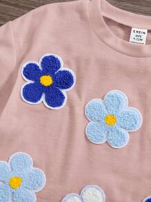 SHEIN Baby Girl Casual Floral Applique Short Sleeve Top