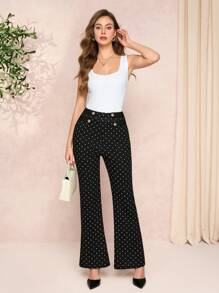 SHEIN Clasi 双排扣波点优雅女士长裤，情人节 - 黑與白 - 查看 3