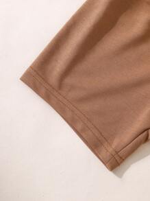SHEIN Baby Boys Simple Solid Color Splicing Round Neck Short Sleeve Top & Shorts 2 Pieces Set - Apricot - View 6