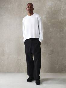 SUMWON 基本款长袖圆领棉质宽松上衣 - 白色 - 查看 4