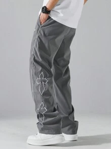 Manfinity Hypemode Men's Cross Pattern Pocket Drawstring Waist Casual Pants - Grey - View 3