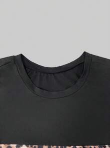 SHEIN LUNE 女式加大码纯色拼布圆领长袖休闲 T 恤