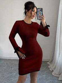 Chiquease 2024 Fashion Design Knitted Dress - Burgundy - View 5