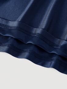 SHEIN MOD 大码女式纯色褶皱腰喇叭下摆细肩带连衣裙、半正式连衣裙、优雅茶会连衣裙、飘逸巡航女装 - 寶藍色 - 查看 3