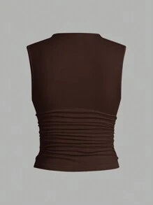 SHEIN Essnce 3pcs Pleated Sleeveless Tops, Women's Flat Collar Sleeveless Casual Tank Tops Great Value 3 Packs, Summer