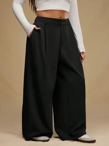 Forever 21 Pantaloni casual in tinta unita con tasche, di taglia comoda, versatili per uso quotidiano - nero - Visualizzare 5