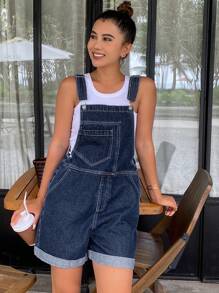 Livesso Women's Wide Strap Button Pocket Casual Denim Suspender Pants Overalls - Blue - View 3