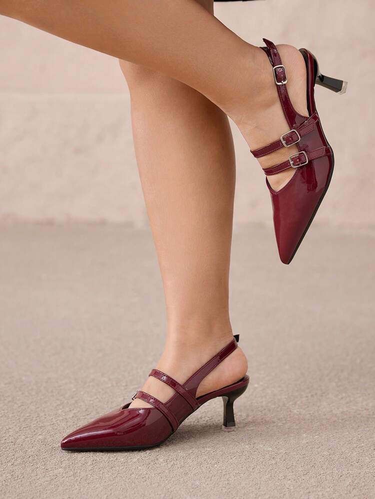 CUCCOO CURVES Plus Size Wide Fit Pointed Toe High Heel Sandals, Elegant Black Strap Backstrap Design, Suitable For All Seasons Spring Shoes Spring Break Easter