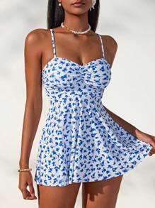 Swim Lushoire Bộ đồ bơi tankini bó sát in họa tiết hoa dây mảnh cho nữ, dành cho kỳ nghỉ hè ở bãi biển - Nhiều màu - Xem 6