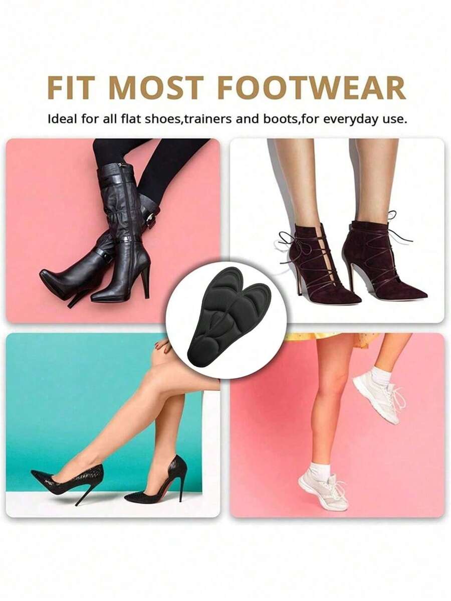 Đế giày Memory Foam 5D 1 cặp - Hỗ trợ vòm chân & hấp thụ sốc, chống mùi hôi, thấm mồ hôi khi chạy bộ/đi bộ đường dài/phòng tập thể dục - màu đen - Xem 1