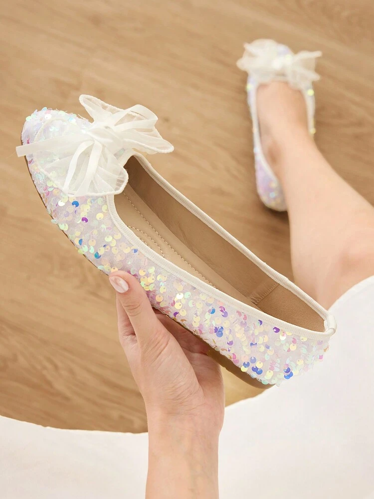 CUCCOO HITCHD Zapatos planos de mujer con punta redonda, lazo de perla blanca, elegantes para uso casual, vacaciones, fiestas, citas, bodas y eventos