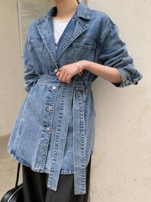 DAZY 女式前扣长袖口袋简约休闲牛仔夹克