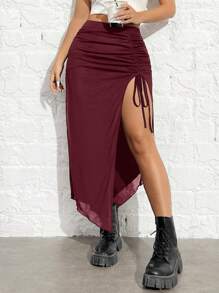 SHEIN EZwear 酒红色针织女式紧身裙 - 酒紅色 - 查看 4