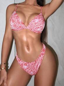 SHEIN Swim Conjunto de bikini minimalista de top de tirantes y bragas para mujer, casual y de moda para el uso diario durante el verano
