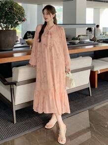 DAZY Women's Loose All-Over Floral Mid-Calf Dress,Ruffle - Pink - View 6