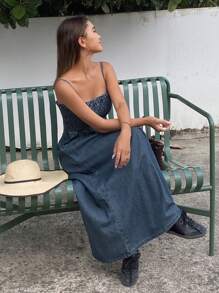 DAZY 女士修身吊带牛仔连衣裙，适合假日度假穿着