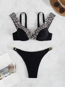 SHEIN Swim Women's Leopard Print Sexy Bikini Set For Summer Beach Vacation
