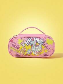 TOM & JERRY X SHEIN Letter & Cartoon Print Pink Oval Shaped Cosmetic Storage Bag - Pink - View 2