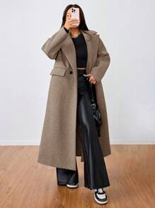 SHEIN Unity Casual Long Woolen Collar Jacket Fall Winter Cloth For Women - Camel - View 6
