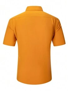 Manfinity Mode Men's Orange Short Sleeve Shirt With Pocket Detail - Casual Summer Button-Down - Yellow - View 2