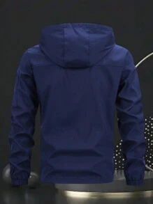 Manfinity Homme Men Light Grey Fabric Hooded Long Sleeve Outdoor Jacket For Sports And Outdoor Activities,Tech Wear Jacket, Fall - Royal Blue - View 2