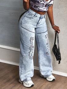 SHEIN Slayr Jeans anchos casuales y sueltos con diseño de bolsillos para mujer