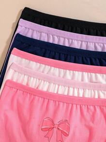 SHEIN 6Pcs/Pack Young Girls' Comfortable Series Bowknot Cotton Printed Briefs Underwear Set - Multicolor - View 7