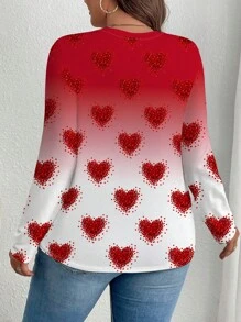 SHEIN LUNE Camiseta de manga larga con cuello redondo para mujer con estampado gráfico de corazón degradado para Día de San Valentín de talla grande
