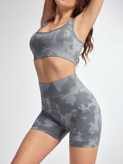 Lifespree Seamless High Stretch Tie-Dye Sports Yoga Butt Lifting Set For Womenwomen Workout Set