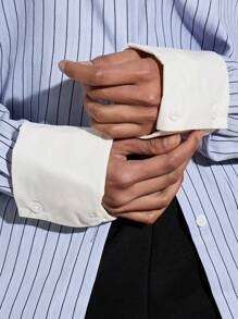 AiiRZ Oversized Pin Stripe Button Down Shirt Collared Office Wear Professional Business Casual Long Sleeve Contrast Cuff Blouse Spring Summer - Multicolor - View 6