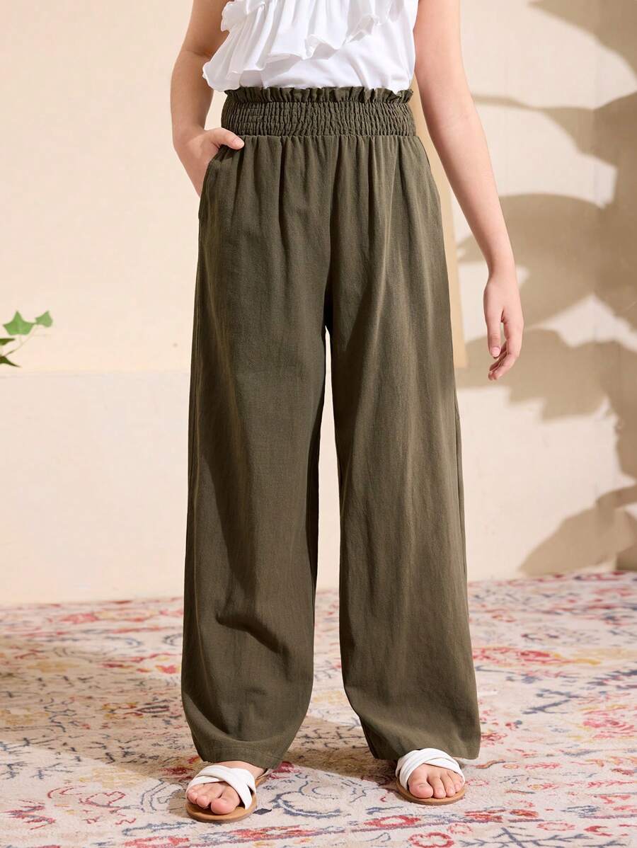 Tween Girls' Flared Hem Straight Leg Pants - Green - View 1